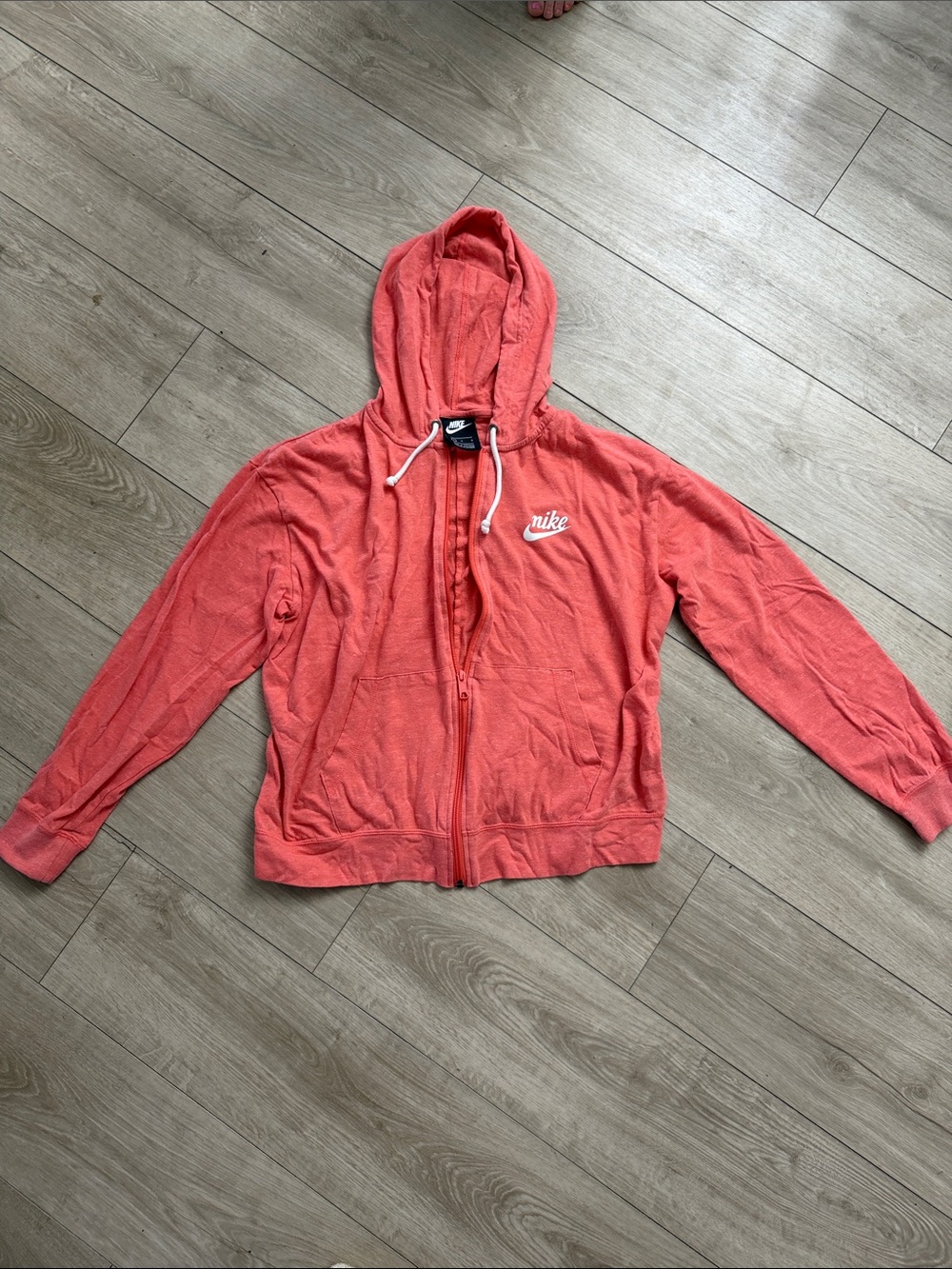 Nike Coral-Red Full-Zip Hoodie with Hood